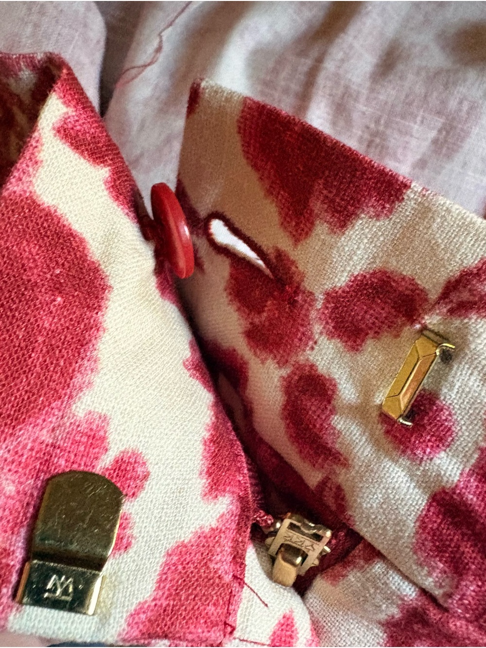 Sezane Red Damask Print Midi Skirt on Cream - Picture 2 of 4